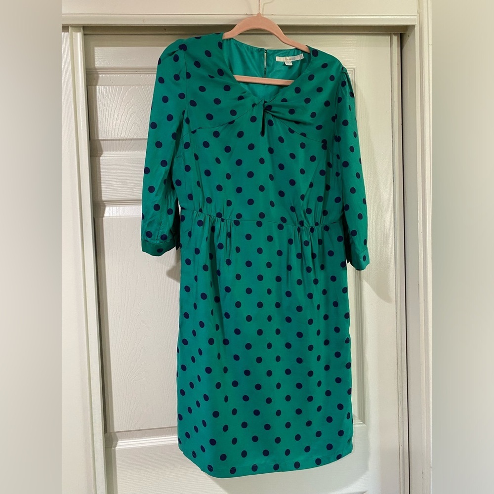 Boden Silk Blend Polka Dot Dress Green and Navy‎ Size 8